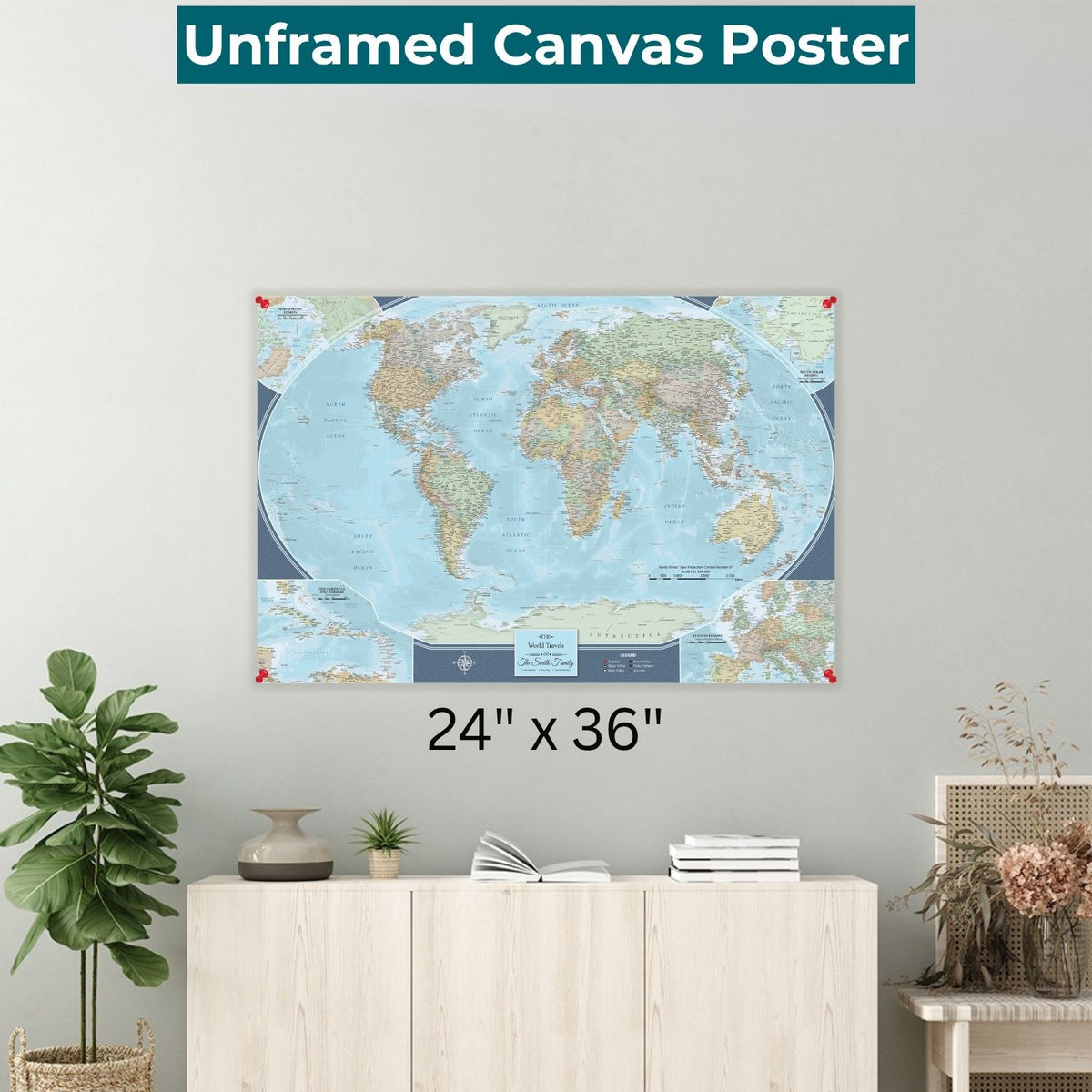 Signature World Canvas Poster 24 x 36 unframed on wall