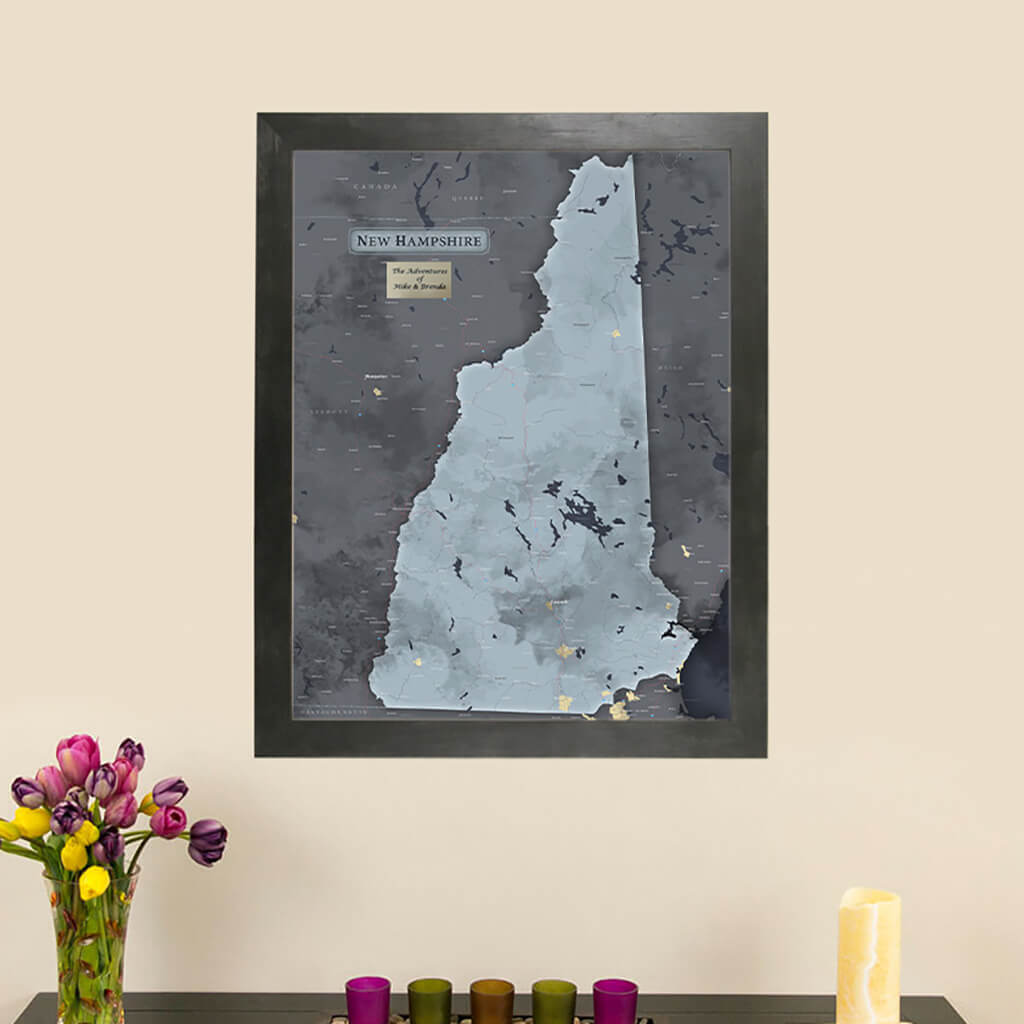 New Hampshire Slate State Map | Framed Push Pin Map | Wall Maps with ...