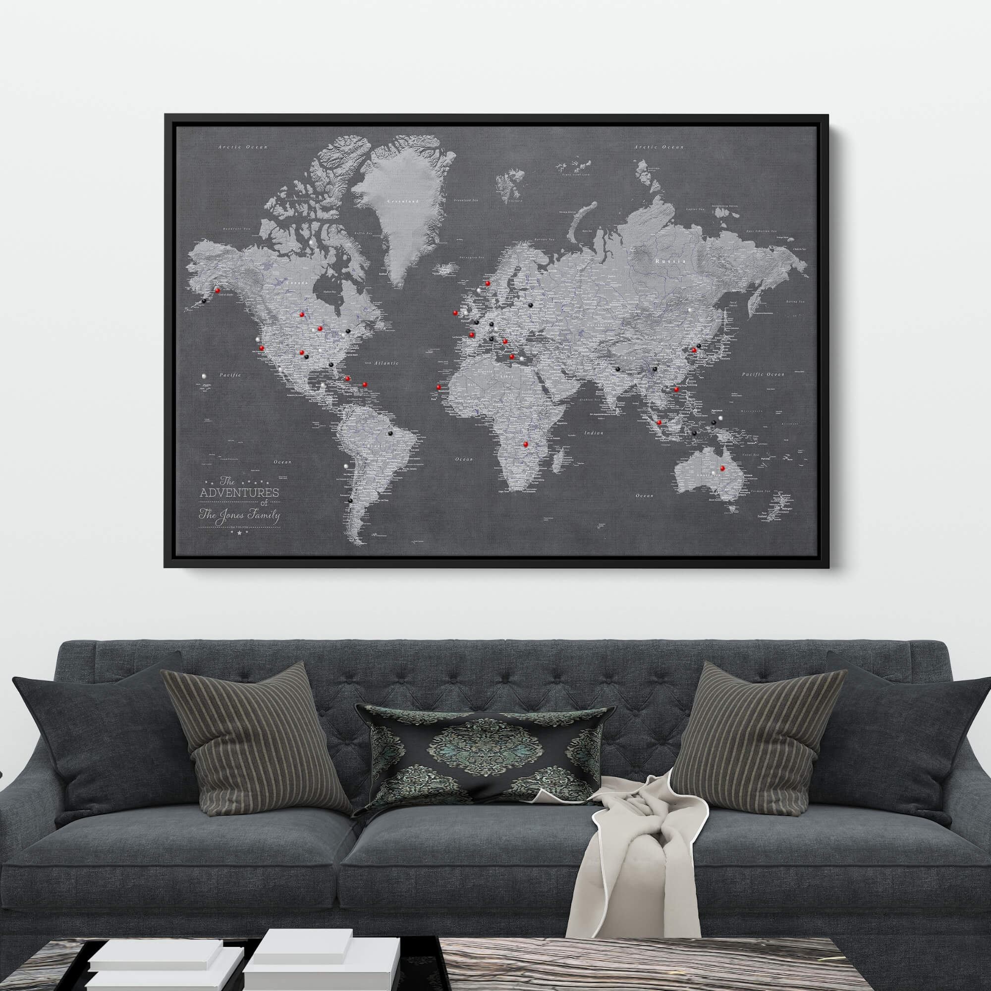 Canvas - Stormy Dreams World Travel Map with pins