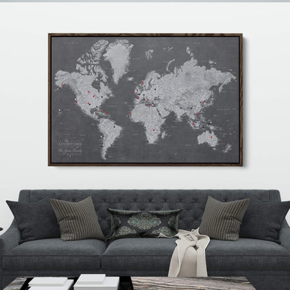 Canvas - Stormy Dreams World Travel Map with pins