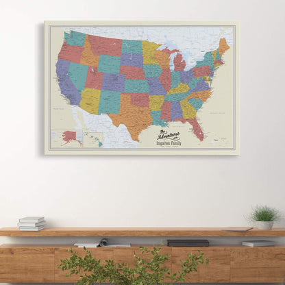 Gallery Wrapped - Tan Oceans USA Travel Map with pins