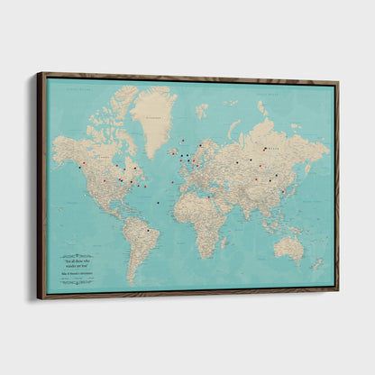 Canvas - Teal Dream World Push Pin Map with Pins