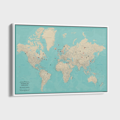 Canvas - Teal Dream World Push Pin Map with Pins