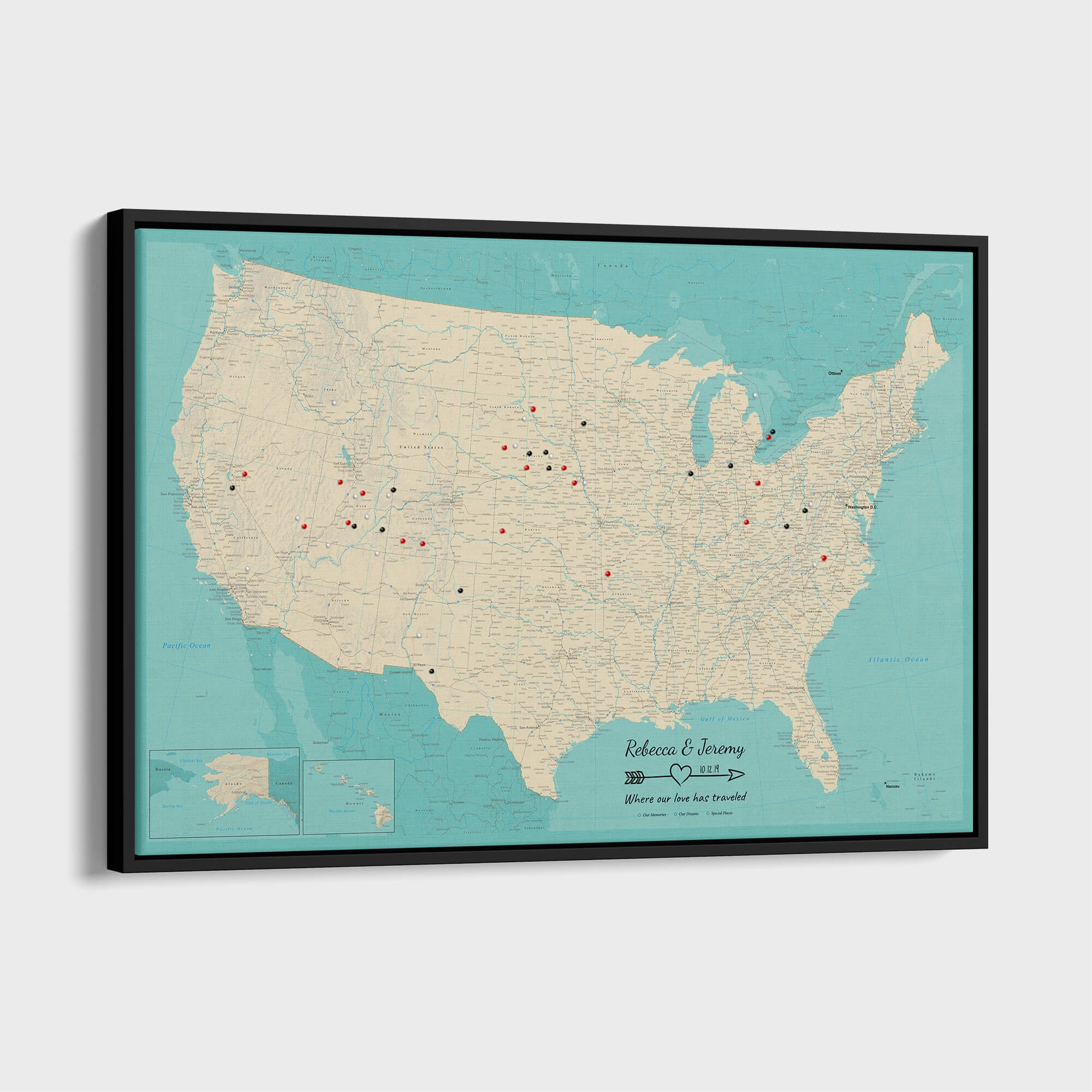 Teal Dream United States Map | Canvas Map with Pins – Push Pin