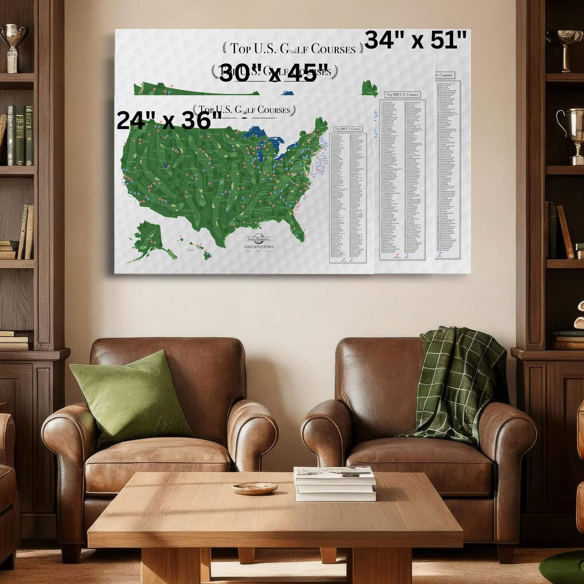 Canvas US Golf Courses Pin Map | Checklist of Top 200 US Golf Courses ...