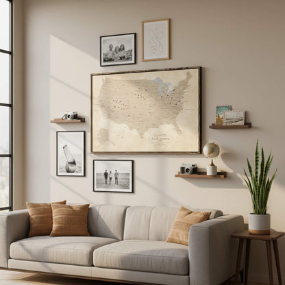 Canvas - Vintage USA Push Pin Travel Map with pins