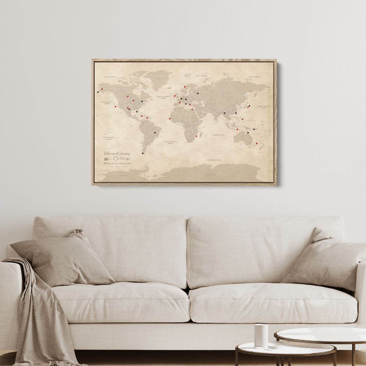 Old Style Map | Vintage World Travel Map with Frame – Push Pin Travel Maps