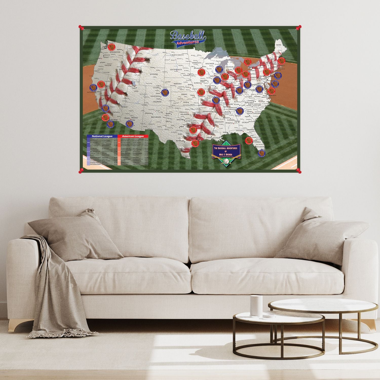DIY Baseball Stadiums Map Poster | Map of Baseball Stadiums – Push