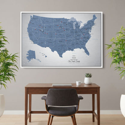 Canvas - Blue Ice USA Push Pin Travel Map with pins
