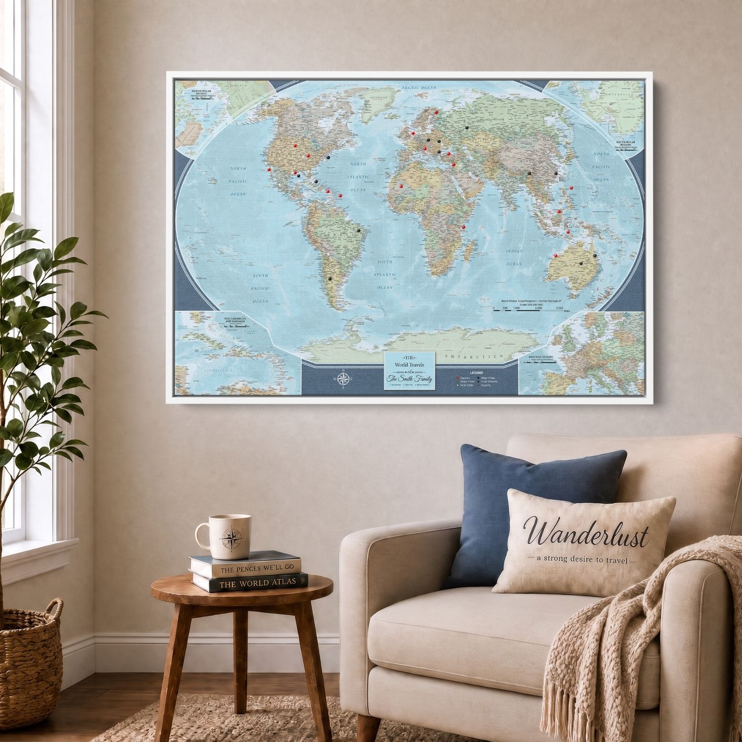 Canvas - Signature World Travel Map with pins