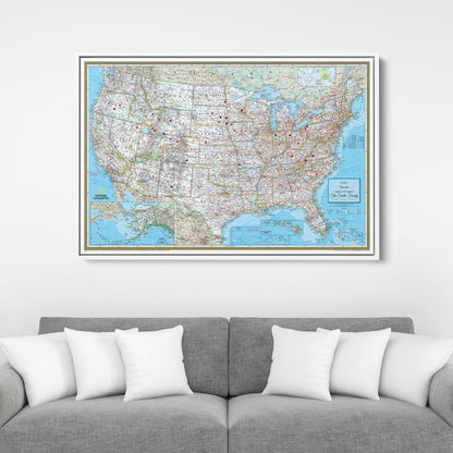Canvas - Classic USA Travel Pin Map