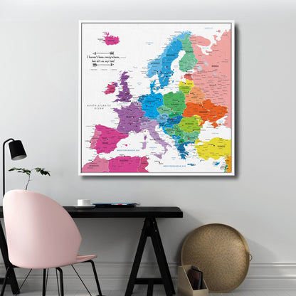 Canvas - Colorful Europe Travel Map with Pins - Square