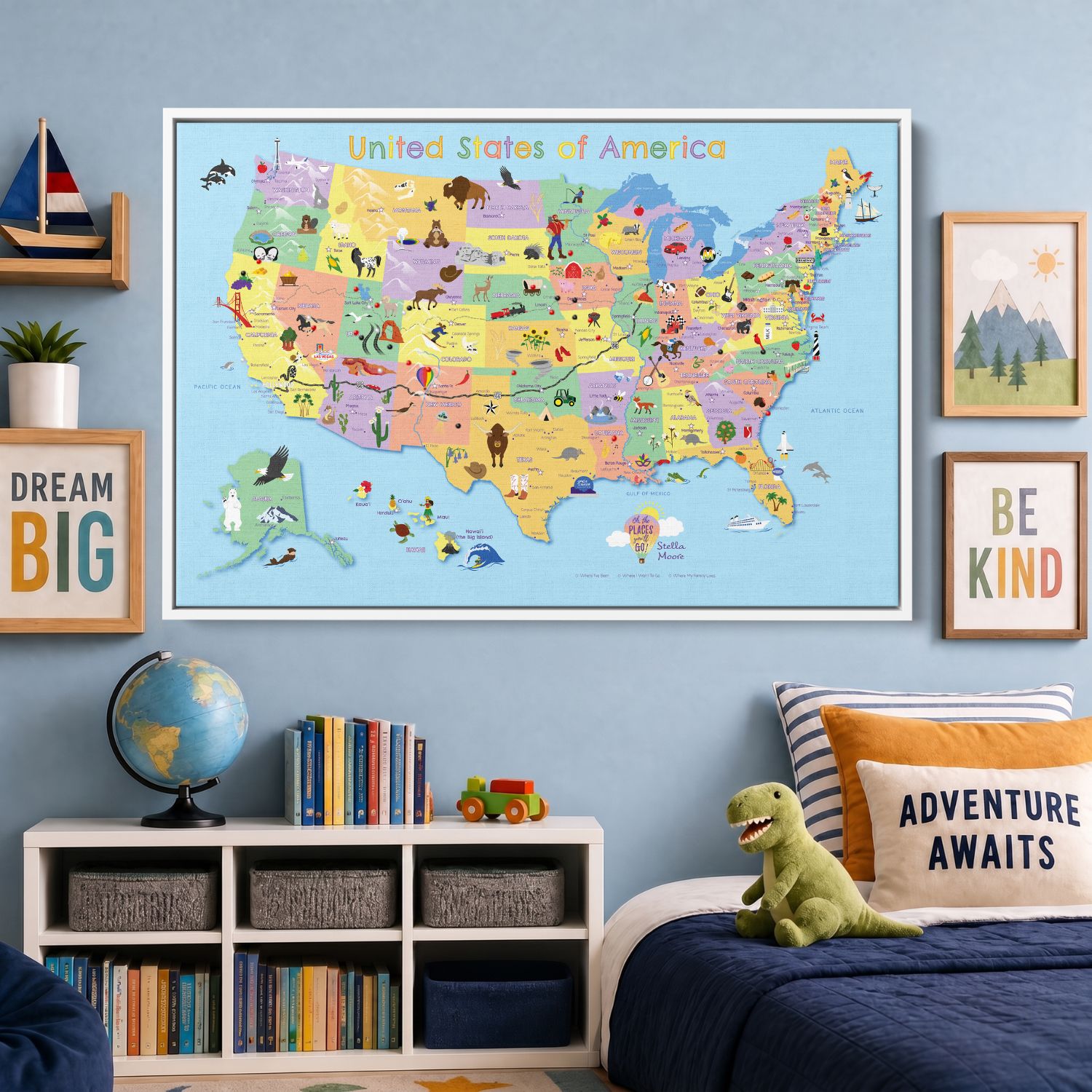 Canvas - Kids USA Travel Map with pins