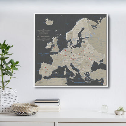 Canvas - Earth Toned Europe Travel Map with Pins - Square