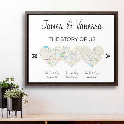 The Story of Us Map | Personalized Relationship Wall Decor | Option 3