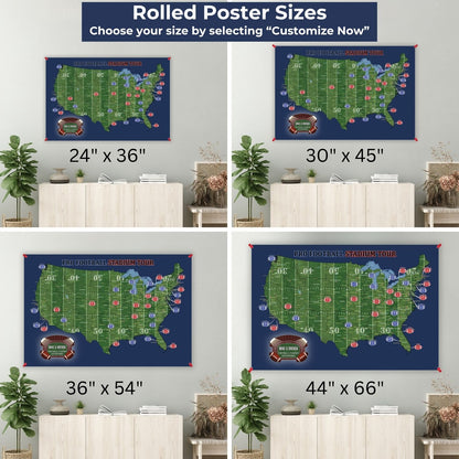 Football Stadium Push Map Canvas Poster - Multiple Sizes