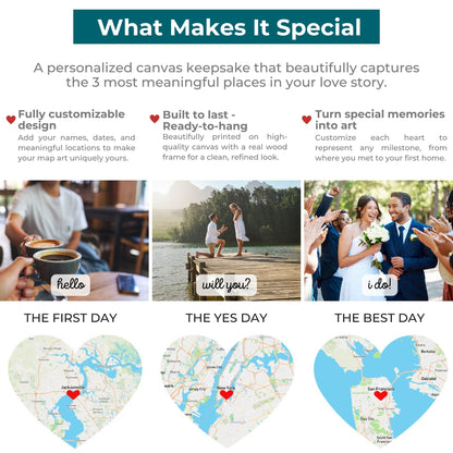 The Story of Us Map | Personalized Relationship Wall Decor | Option 3
