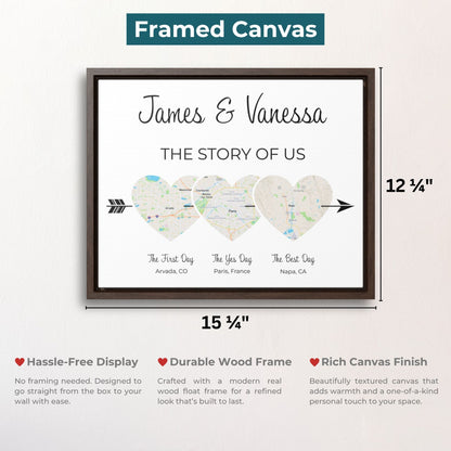 The Story of Us Map | Personalized Relationship Wall Decor | Option 3