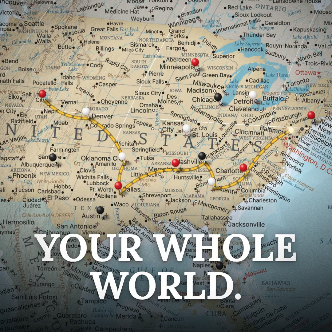 Gallery Wrapped - Signature World Travel Map with pins - Stretched Canvas