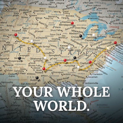 Gallery Wrapped - Signature World Travel Map with pins - Stretched Canvas