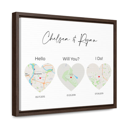 3 Heart Map Art | Where We Met Map | Hello, Will You, I Do | Option 1