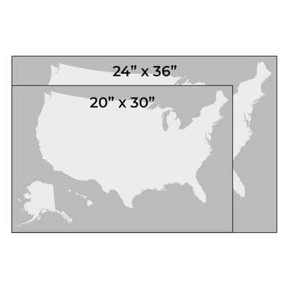 Size Comparison of  a 20"x 30" map compared to Standard 24" X 36" Size Maps