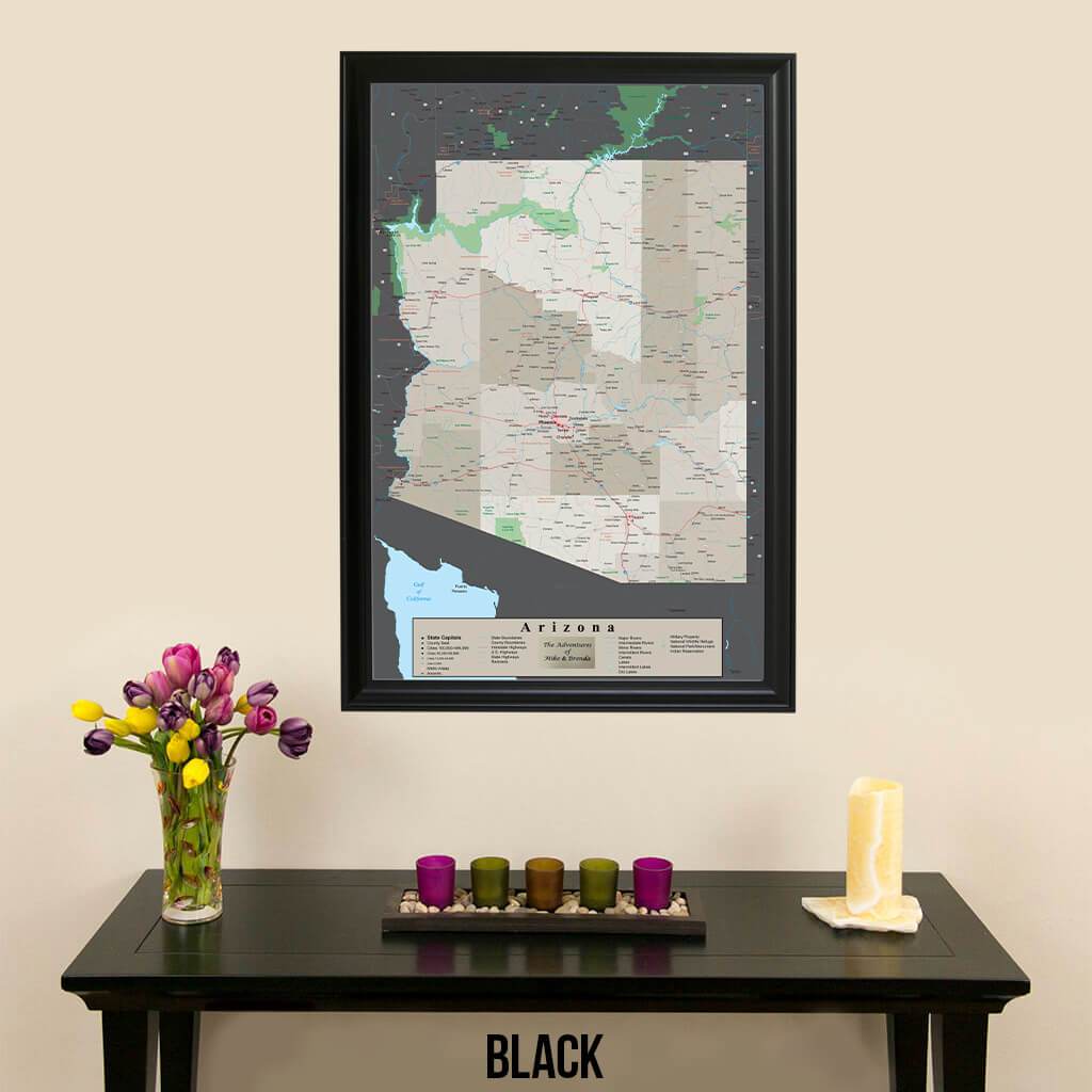 Earth Toned Arizona State Map in Black Frame 