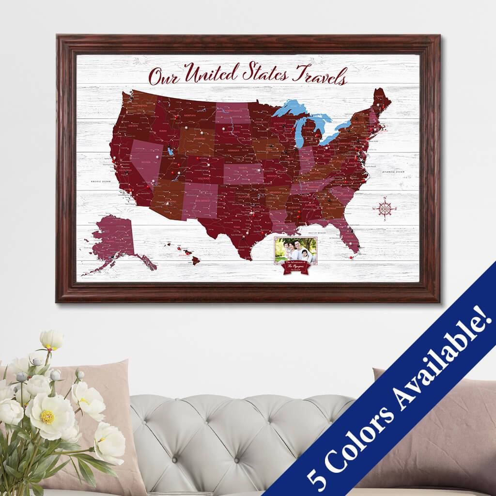 Red Canvas USA Anniversary Map with Photo Option