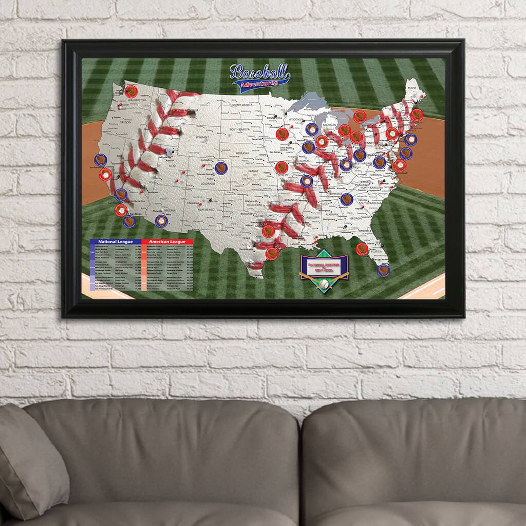 Baseball Adventures Map in Black Frame
