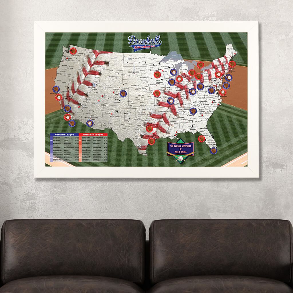 Baseball Map Above Baseball Map of the United States | Baseball Travel Map Canvas - Push ...