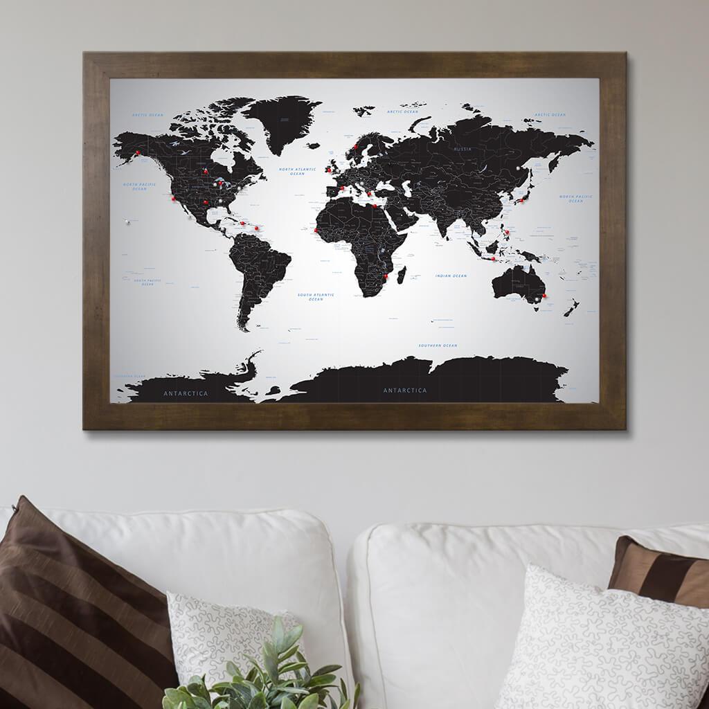 World Map Push Pin Wall Art With FREE Pins, Cork World Map Board, Wooden World  Map Travel Map, Pin Board Apartment Decor, Above Bed Decor 