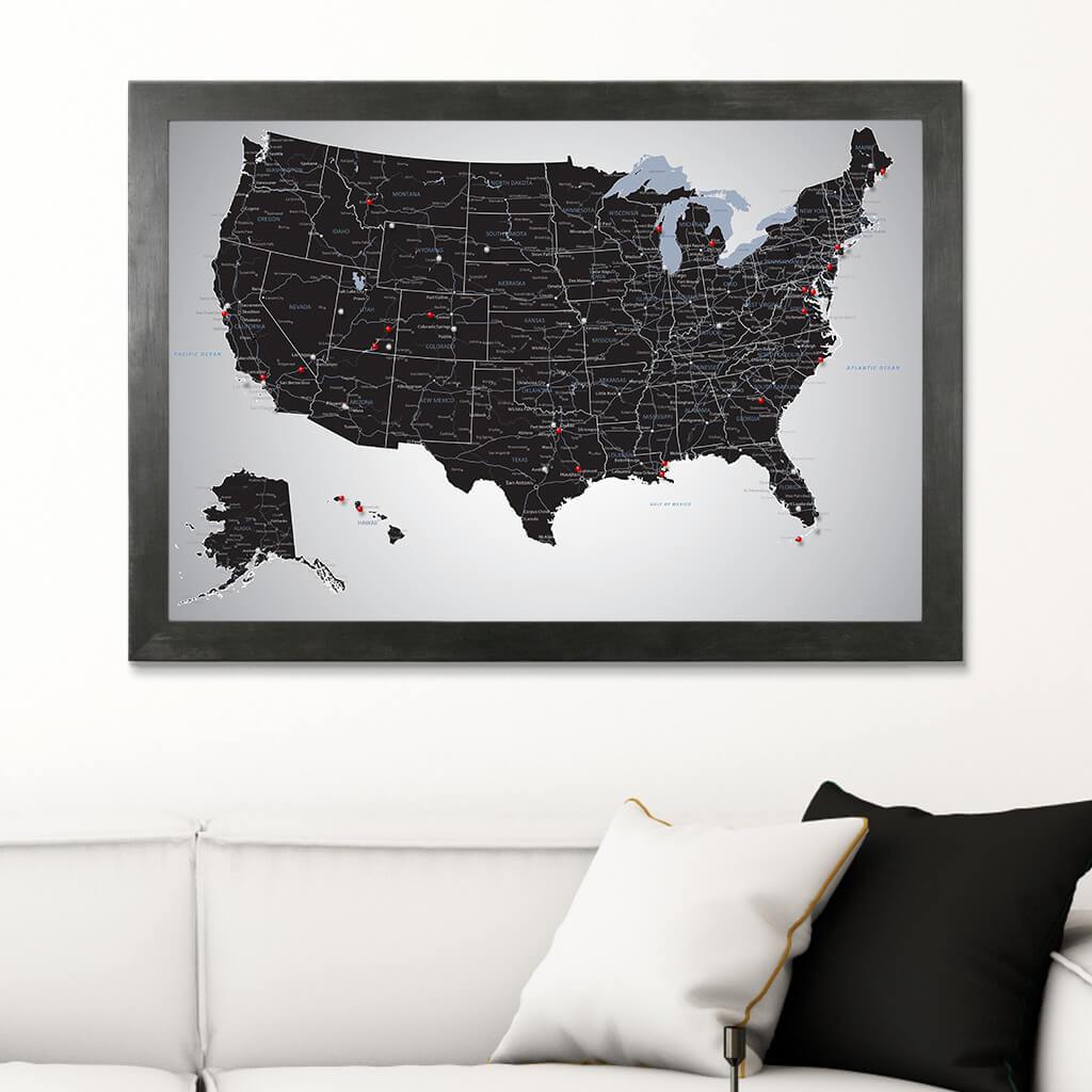 Black Ice USA Push Pin Travel Map with Pins