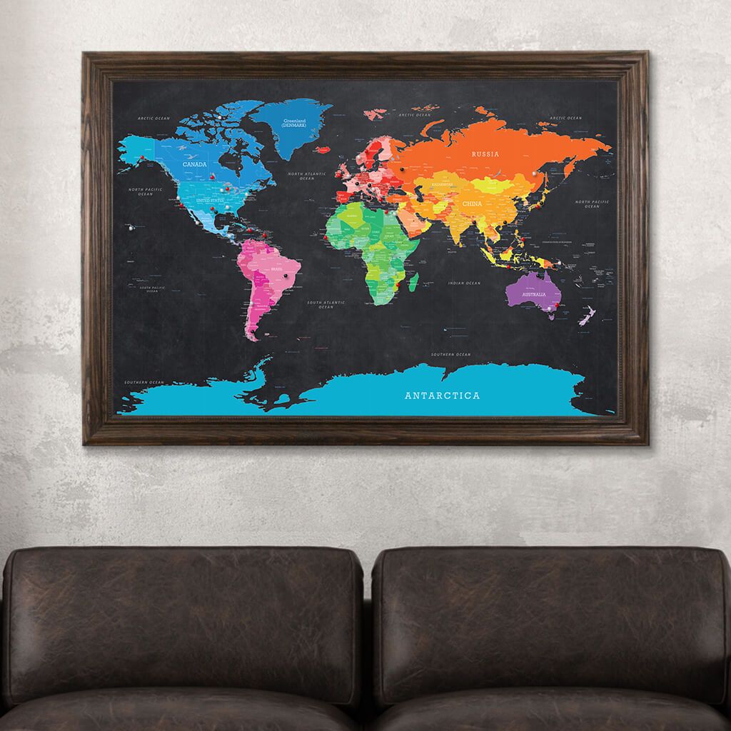 3D Wooden World Map with push pins - Living room