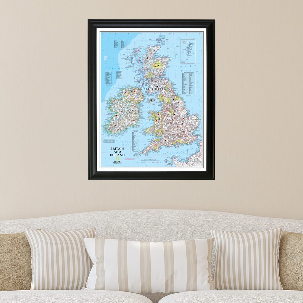 Classic Britain and Ireland Push Pin Map with Pins