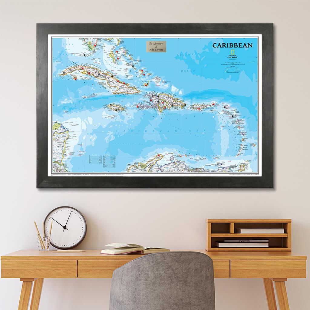 Push Pin Travel Maps - Classic Caribbean National Geographic Travel Map with Pins