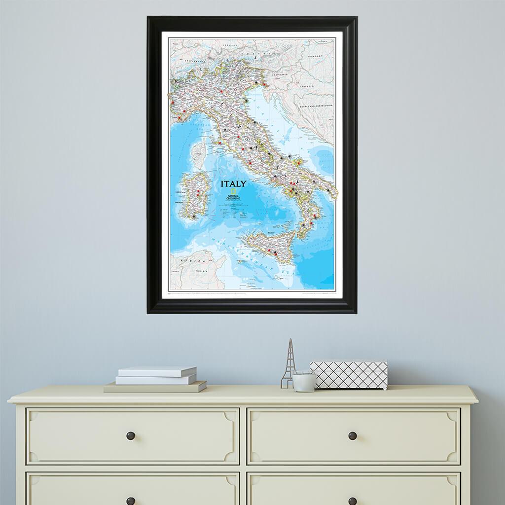 Canvas Italy Travel Map in Black Frame