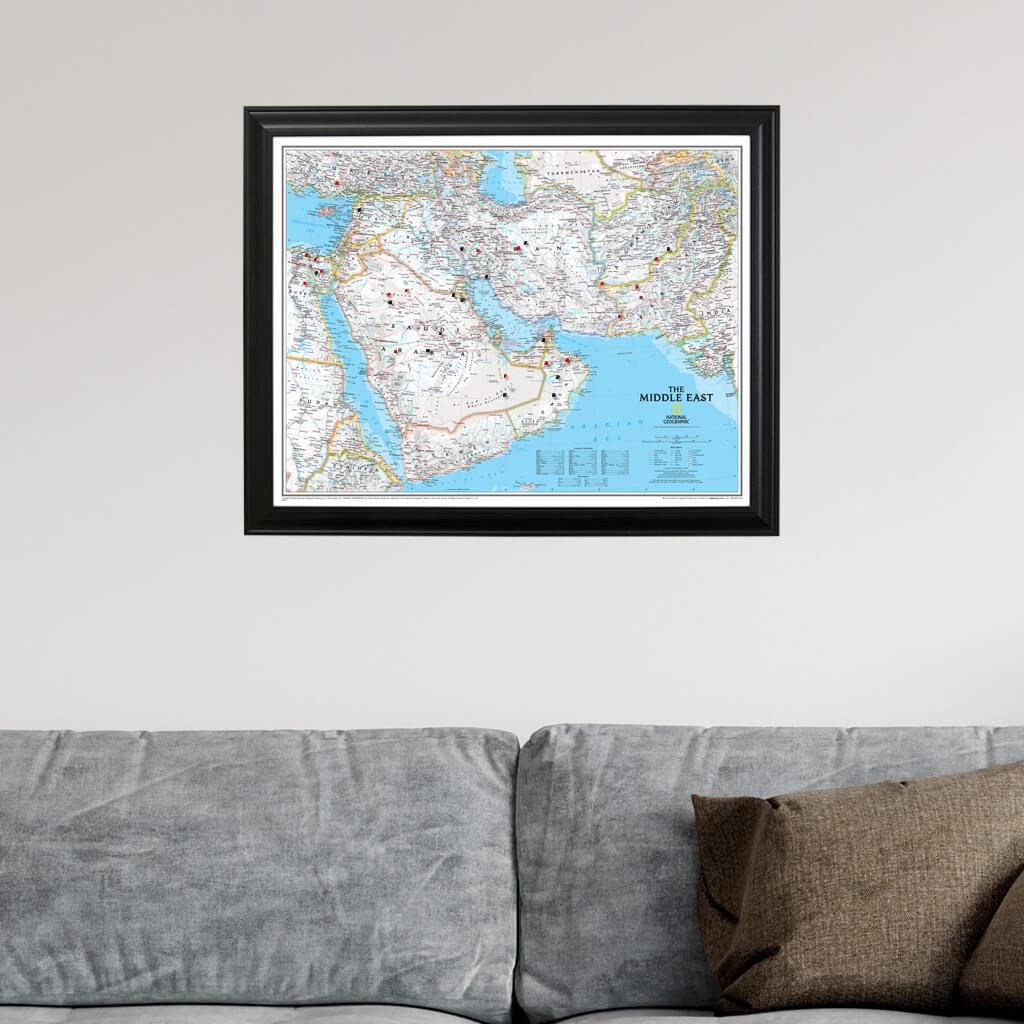 Classic Middle East Push Pin Travel Map with pins