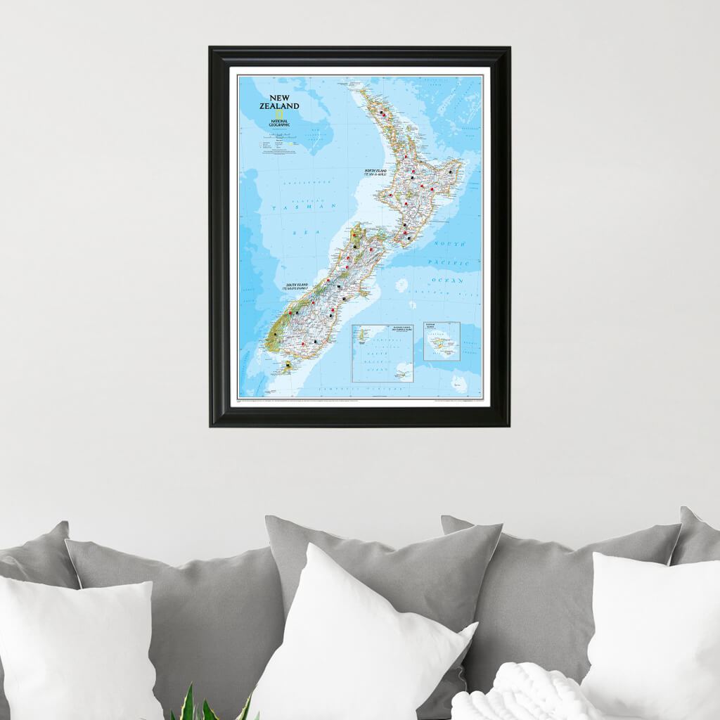 New Zealand Push Pin Travel Map with Pins