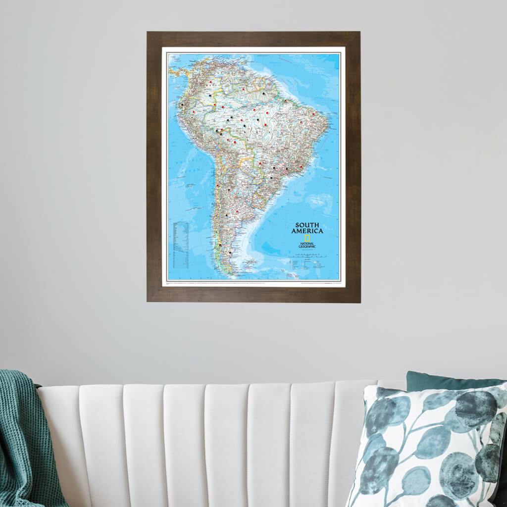 Classic South America Push Pin Travel Maps with Pins