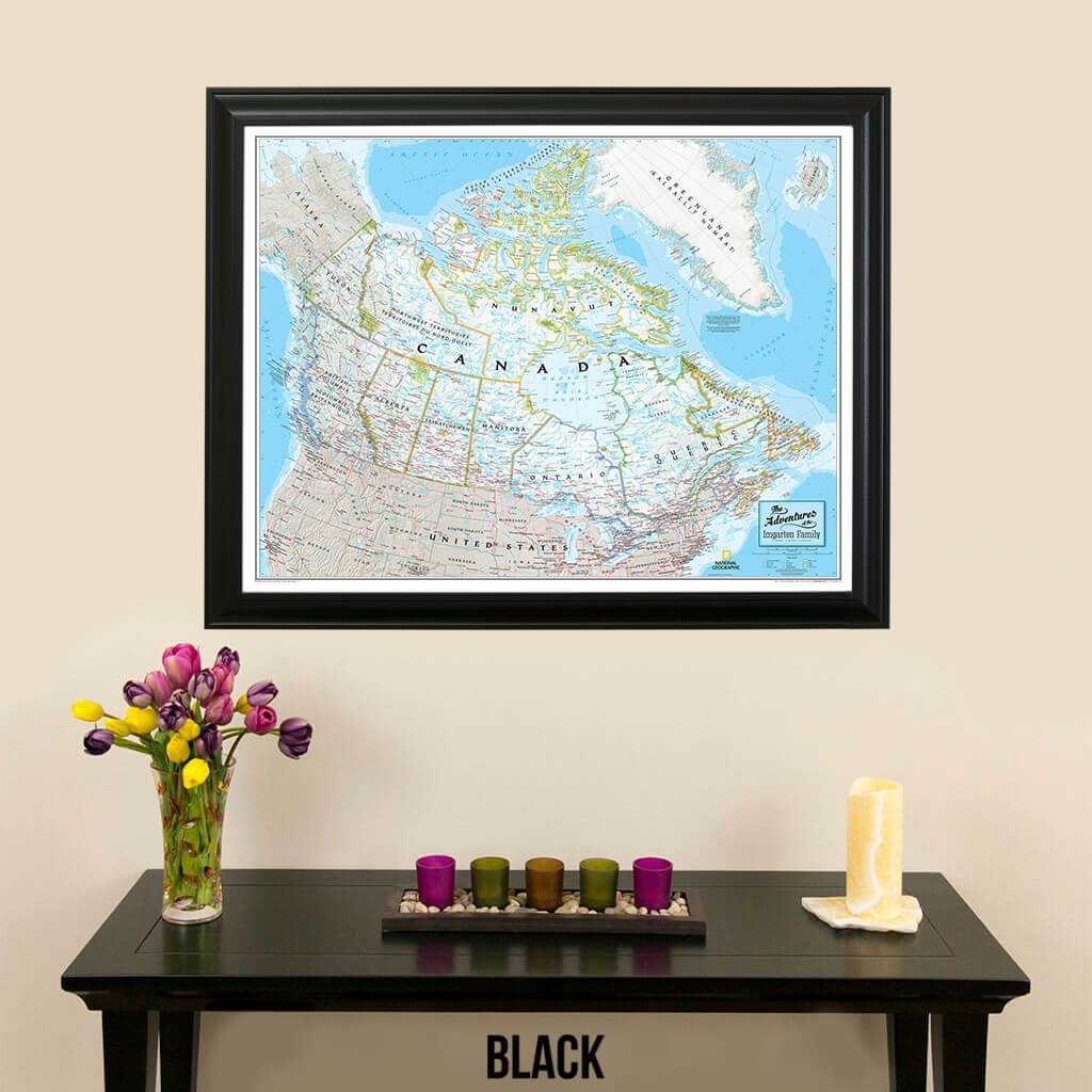 Canvas Classic Canada Push Pin Travel Map with pins black frame