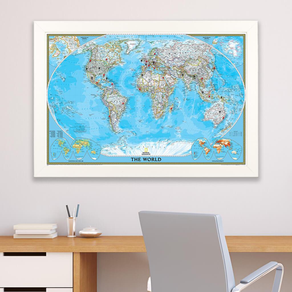 Push Pin Travel Map - Detailed World Map with Pins - Canvas Pinboard Map to  Hang & Pin 