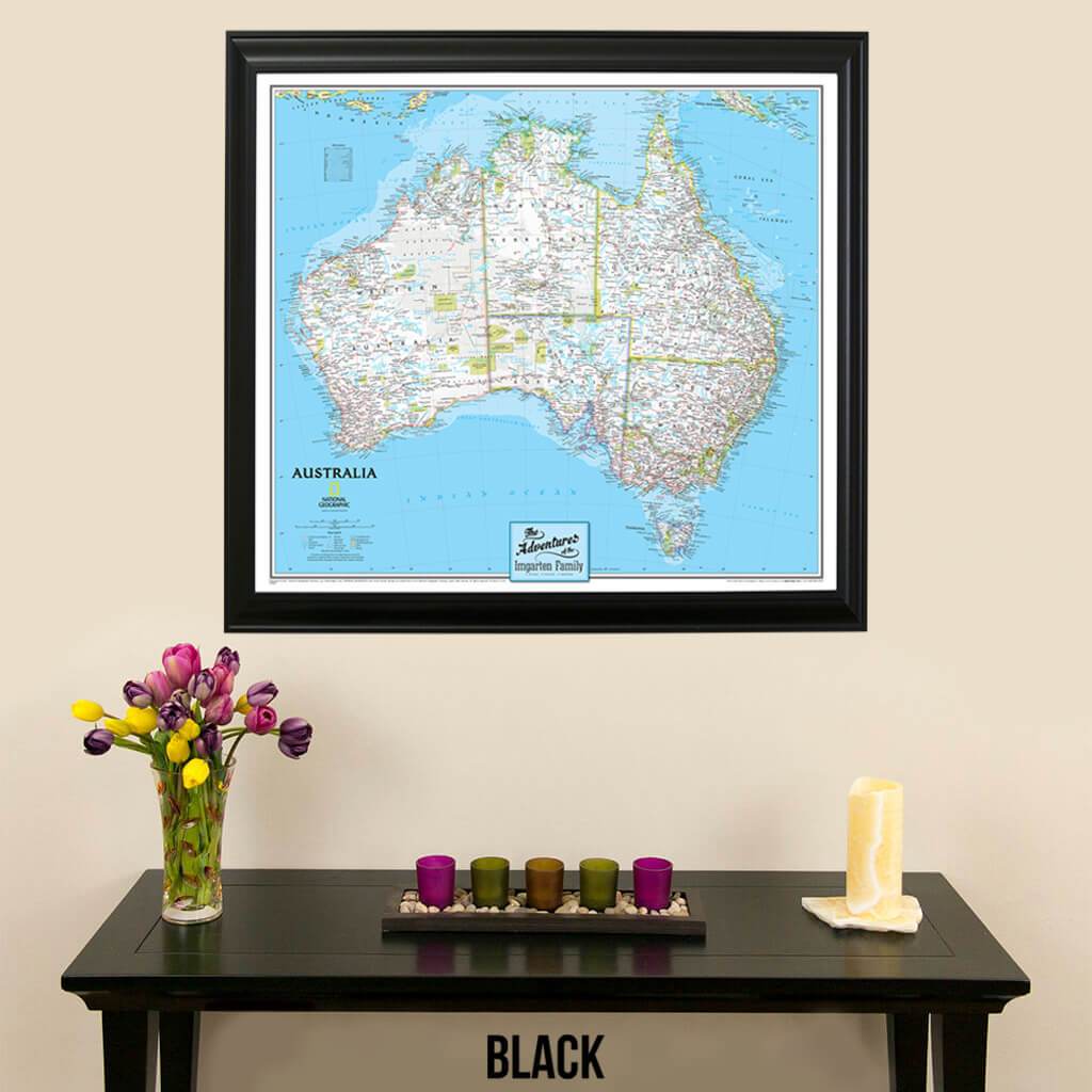 Canvas Classic Australia Push Pin Travel Map with pins black frame