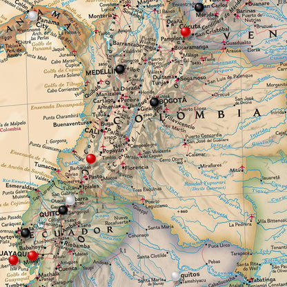 Canvas - Executive South America Travel Map with Pins