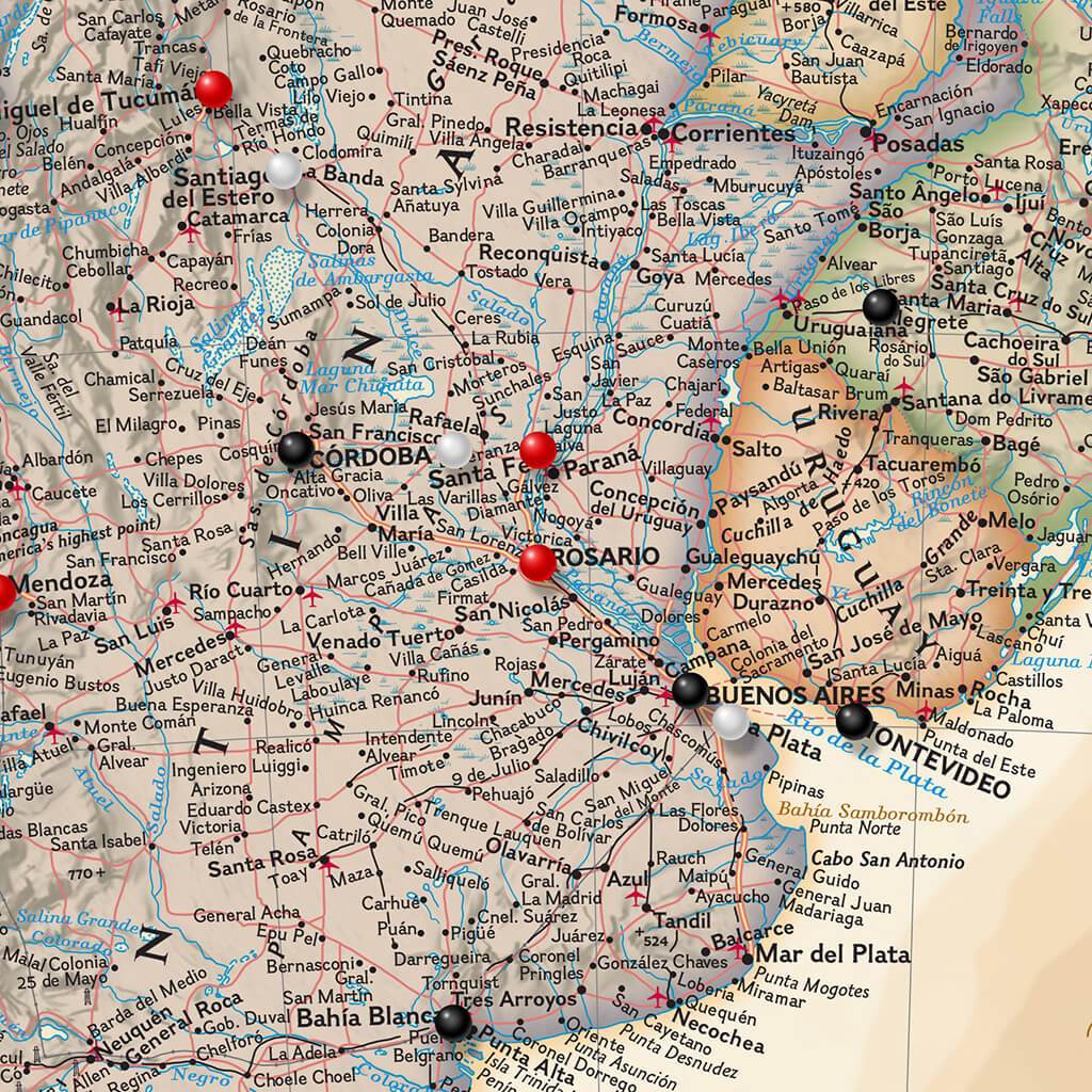 Canvas - Executive South America Travel Map with Pins