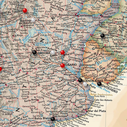 Canvas - Executive South America Travel Map with Pins