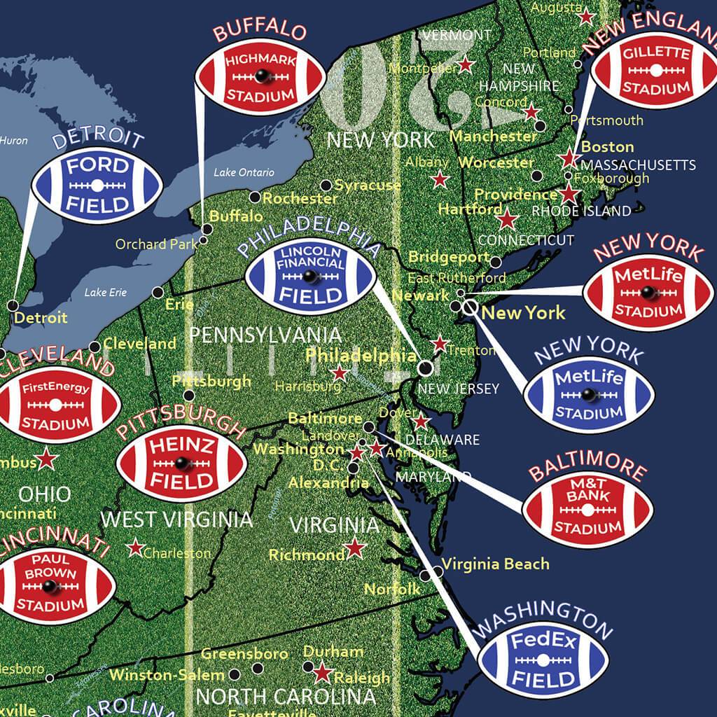 Pro Football Stadium Map  American Football Travel Map - Push Pin