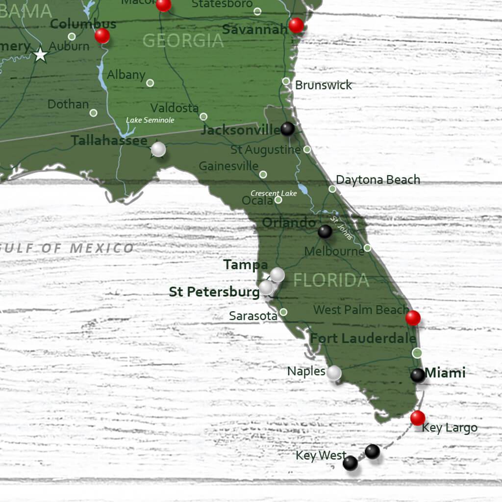 Closeup of Pins on Green Anniversary Map