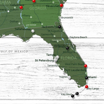 Closeup of Pins on Green Anniversary Map