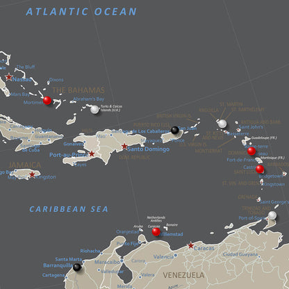 Closeup of Caribbean on Earth Toned North America Map