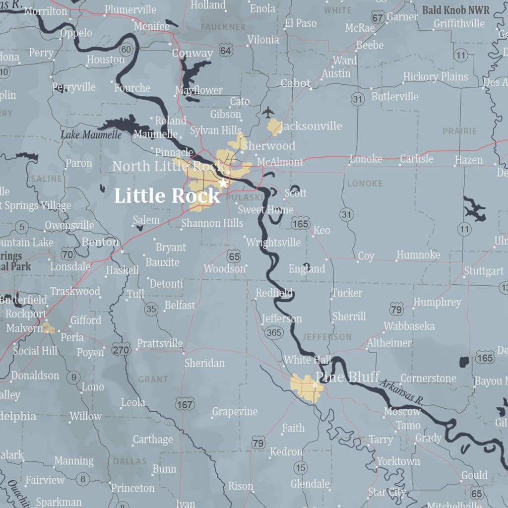 Slate Arkansas Push Pin Travel Map Closeup